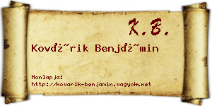 Kovárik Benjámin névjegykártya
